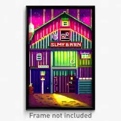 Pixel Art Poster - Slimy Barn (8 Bit Psychedelic Trippy Weird Video Game Print)