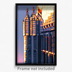 Pixel Art Poster - Modern Battlements (8 Bit Psychedelic Video Game Print)