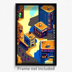 Pixel Art Poster - Tan Town (8 Bit Psychedelic Trippy Weird Video Game Print)