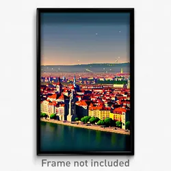 Pixel Art Poster - Distant European City (8 Bit Psychedelic Video Game Print)