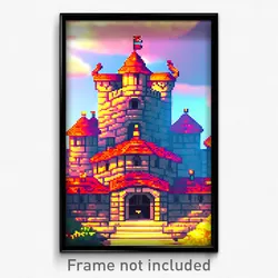 Pixel Art Poster - Rosy Fortress (8 Bit Psychedelic Trippy Video Game Print)