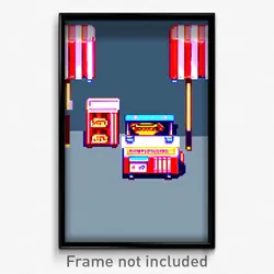 Pixel Art Poster - Flat Hot Dog Stand (8 Bit Psychedelic Video Game Print)