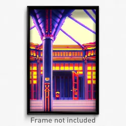 Pixel Art Poster - Agitated Anime Architecture (8 Bit Video Game Print)