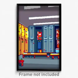 Pixel Art Poster - Famous Locker Room (8 Bit Psychedelic Video Game Print)