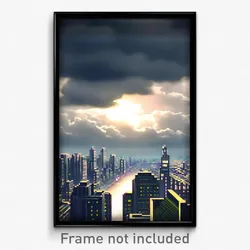 Pixel Art Poster - Cloudy City (8 Bit Psychedelic Trippy Weird Video Game Print)