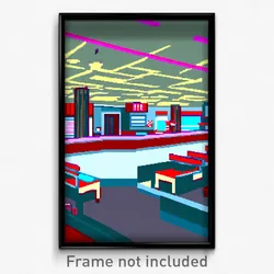 Pixel Art Poster - Worldly 50'S Diner (8 Bit Psychedelic Video Game Print)
