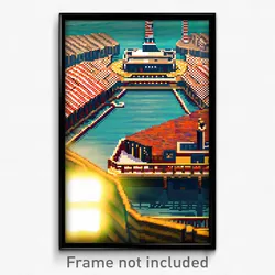 Pixel Art Poster - Zigzag Shipyard (8 Bit Psychedelic Trippy Video Game Print)