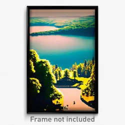 Pixel Art Poster - Giant Lake (8 Bit Psychedelic Trippy Weird Video Game Print)