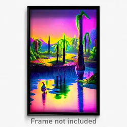Pixel Art Poster - Upbeat Bayou (8 Bit Psychedelic Trippy Video Game Print)