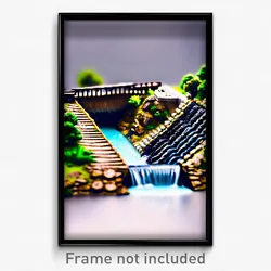 Pixel Art Poster - Miniature Dam (8 Bit Psychedelic Trippy Video Game Print)