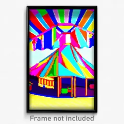 Pixel Art Poster - Multicolored Tent (8 Bit Psychedelic Trippy Video Game Print)