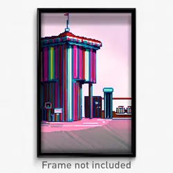 Pixel Art Poster - Striped Outpost (8 Bit Psychedelic Trippy Video Game Print)