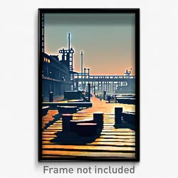 Pixel Art Poster - Shiny Shipyard (8 Bit Psychedelic Trippy Video Game Print)