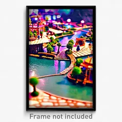 Pixel Art Poster - Miniature Promenade (8 Bit Psychedelic Video Game Print)