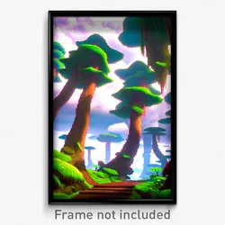 Pixel Art Poster - Mushy Cloud Forest (8 Bit Psychedelic Video Game Print)