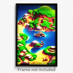 Pixel Art Poster - Shiny Isle (8 Bit Psychedelic Trippy Weird Video Game Print)