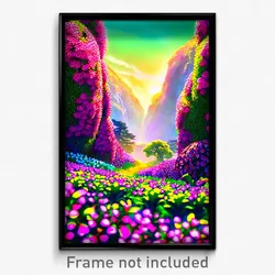 Pixel Art Poster - Flowery Gulch (8 Bit Psychedelic Trippy Video Game Print)