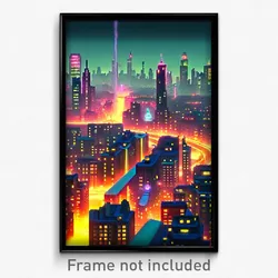 Pixel Art Poster - Fluid City (8 Bit Psychedelic Trippy Weird Video Game Print)