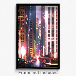 Pixel Art Poster - Reflecting Metropolis (8 Bit Psychedelic Video Game Print)