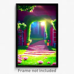 Pixel Art Poster - Rosy Yard (8 Bit Psychedelic Trippy Weird Video Game Print)