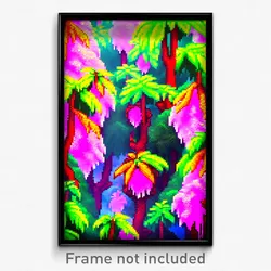 Pixel Art Poster - Flamboyant Forest (8 Bit Psychedelic Trippy Video Game Print)