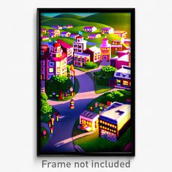 Pixel Art Poster - Admirable Small Town (8 Bit Psychedelic Video Game Print)