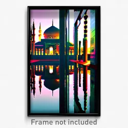 Pixel Art Poster - Reflecting Mosque (8 Bit Psychedelic Trippy Video Game Print)
