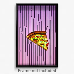 Pixel Art Poster - Digital Wire Frame Pizza (8 Bit Psychedelic Video Game Print)