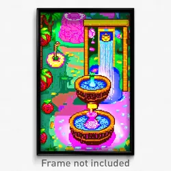 Pixel Art Poster - Fruity Watering Hole (8 Bit Psychedelic Video Game Print)