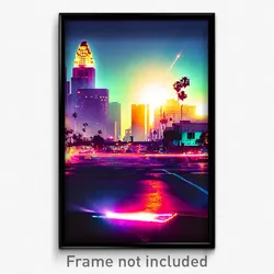 Pixel Art Poster - Electric Los Angeles (8 Bit Psychedelic Video Game Print)