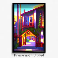 Pixel Art Poster - Faraway Inn (8 Bit Psychedelic Trippy Weird Video Game Print)