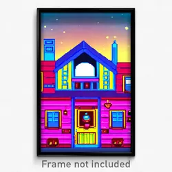 Pixel Art Poster - Upbeat Cathouse (8 Bit Psychedelic Trippy Video Game Print)