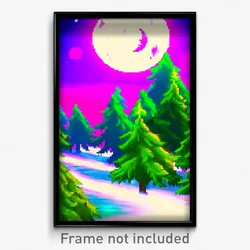Pixel Art Poster - Evergreen Moon Battle (8 Bit Psychedelic Video Game Print)