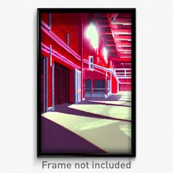 Pixel Art Poster - Red Warehouse (8 Bit Psychedelic Trippy Video Game Print)