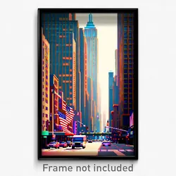 Pixel Art Poster - Gigantic American City (8 Bit Psychedelic Video Game Print)