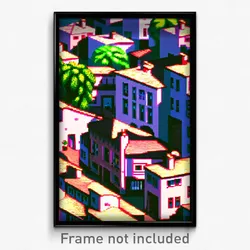 Pixel Art Poster - Sentimental Town (8 Bit Psychedelic Trippy Video Game Print)