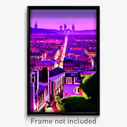 Pixel Art Poster - Purple French City (8 Bit Psychedelic Video Game Print)
