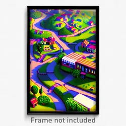 Pixel Art Poster - Squiggly Small Town (8 Bit Psychedelic Video Game Print)