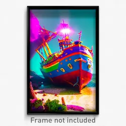 Pixel Art Poster - Colorful Shipwreck (8 Bit Psychedelic Video Game Print)