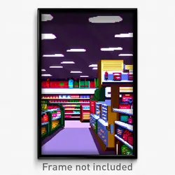Pixel Art Poster - Squiggly Grocery Store (8 Bit Psychedelic Video Game Print)