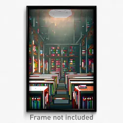 Pixel Art Poster - Grimy Library (8 Bit Psychedelic Trippy Video Game Print)