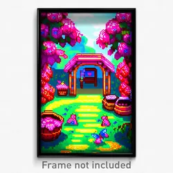 Pixel Art Poster - Rosy Apiary (8 Bit Psychedelic Trippy Weird Video Game Print)