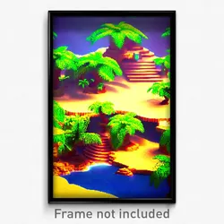 Pixel Art Poster - Nifty Exotic Island (8 Bit Psychedelic Video Game Print)