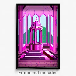 Pixel Art Poster - Pink Mausoleum (8 Bit Psychedelic Trippy Video Game Print)