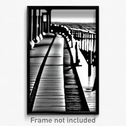 Pixel Art Poster - Black And White Boardwalk (8 Bit Video Game Print)