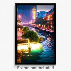 Pixel Art Poster - Attractive Waterway (8 Bit Psychedelic Video Game Print)