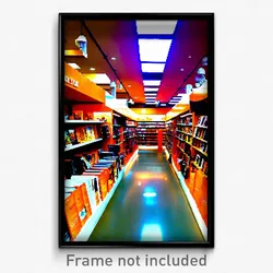 Pixel Art Poster - Orange Book Store (8 Bit Psychedelic Trippy Video Game Print)