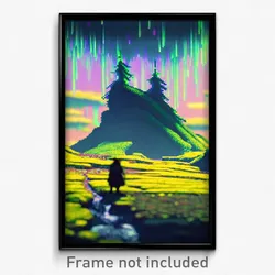 Pixel Art Poster - Glitchy Moor (8 Bit Psychedelic Trippy Video Game Print)
