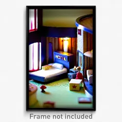 Pixel Art Poster - Miniature Hotel Room (8 Bit Psychedelic Video Game Print)