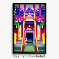 Pixel Art Poster - Anime Like Shrine (8 Bit Psychedelic Trippy Video Game Print)